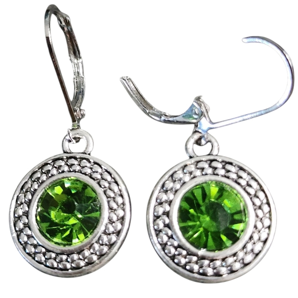Silvertone Green Gemstone Earrings